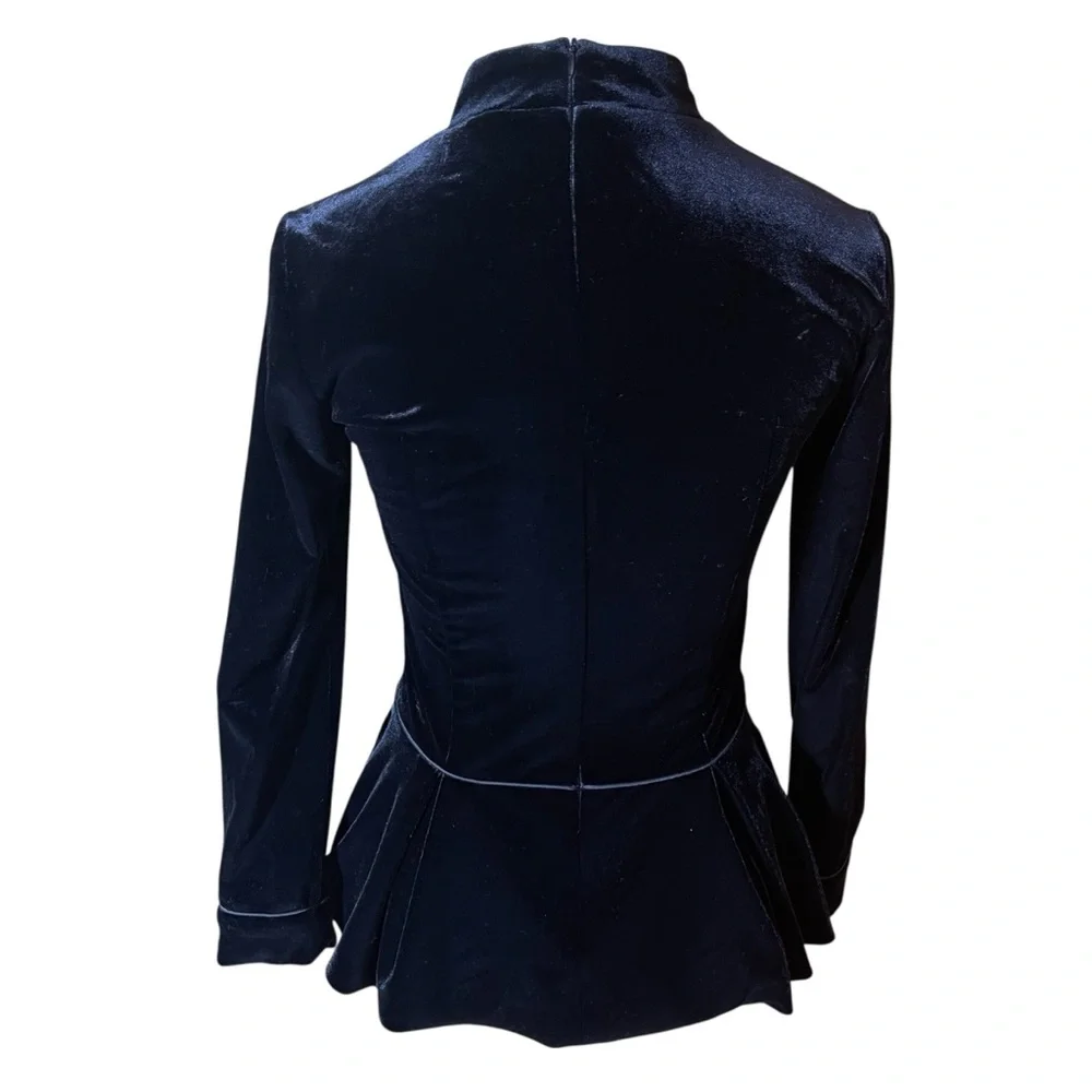 S Black Velvet Mandarin Collar Peplum Top Asian Inspired Back Zip - Picture 7 of 12